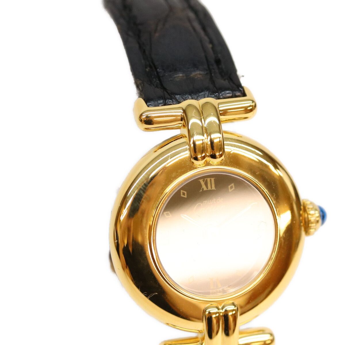 Cartier Must Colisee Vermeil SM Black Roman Dial Leather Watch — view 3