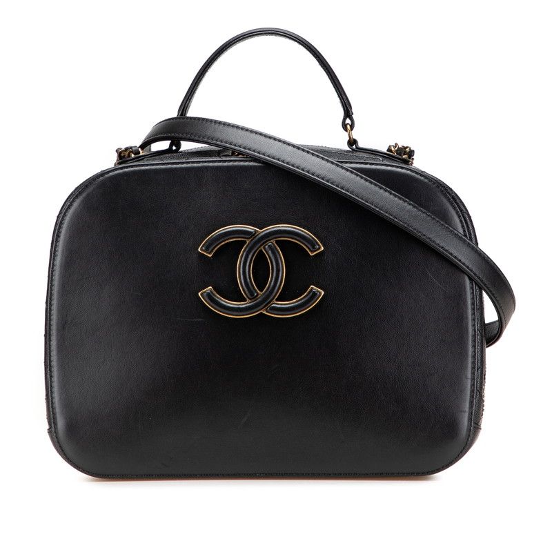 Chanel CC Logo 2-Way Shoulder Bag Black Calfskin
