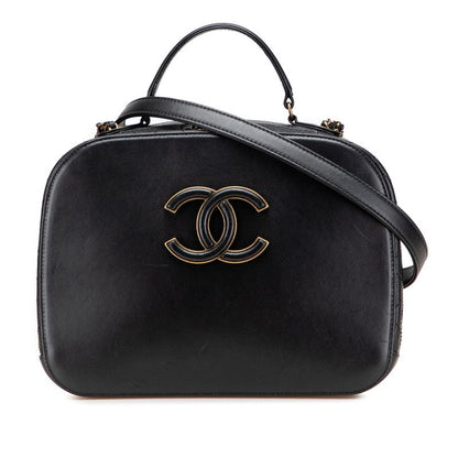 Chanel CC Logo 2-Way Shoulder Bag Black Calfskin