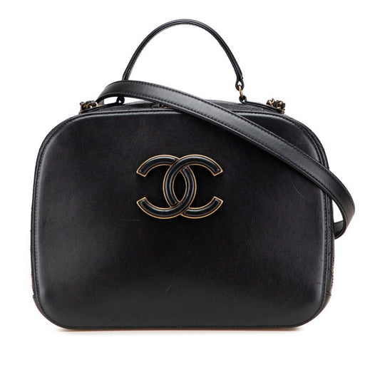 Chanel CC Logo 2-Way Shoulder Bag Black Calfskin