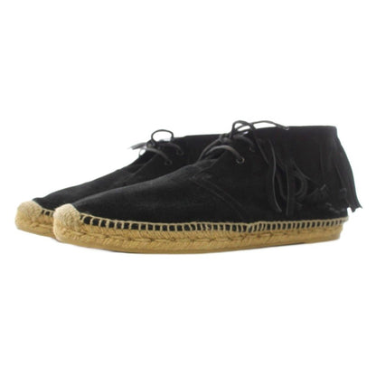 Saint Laurent Paris Short Boots Espadrille Lace-up Fringe Suede Black