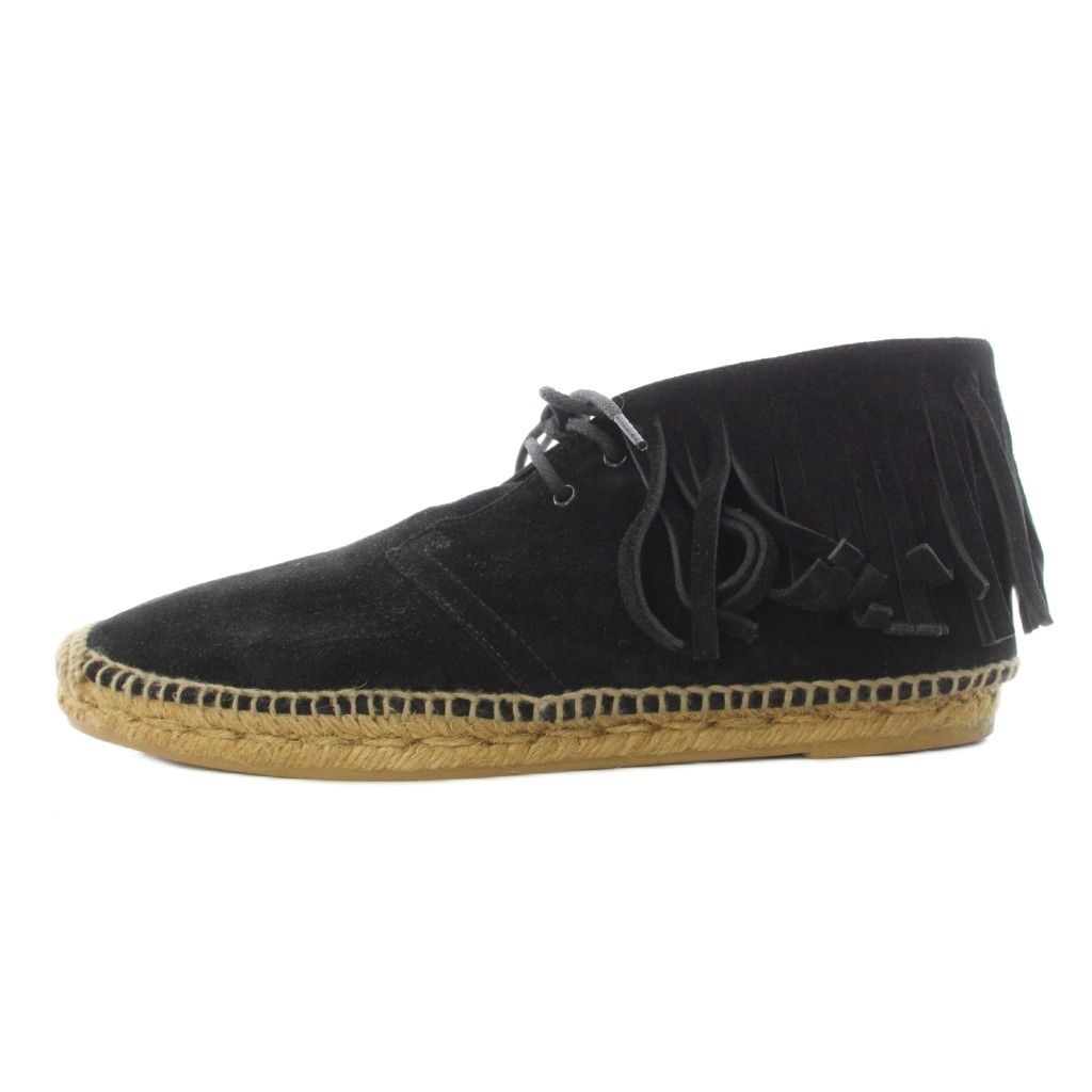 Saint Laurent Paris Short Boots Espadrille Lace-up Fringe Suede Black — view 2