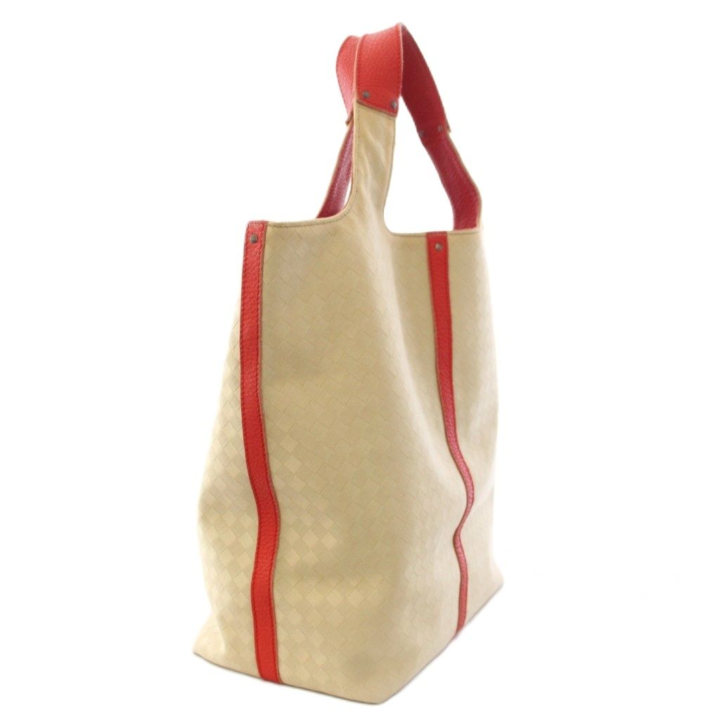 Bottega Veneta Tote Bag Canvas Contrast Leather All Over Print Beige Red TK — view 3