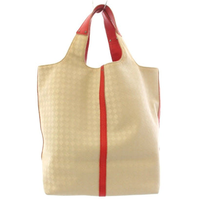 Bottega Veneta Tote Bag Canvas Contrast Leather All Over Print Beige Red TK