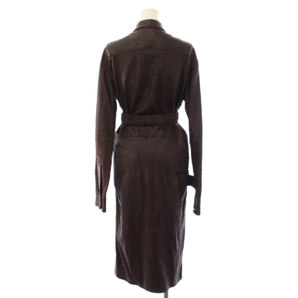 Bottega Veneta Laser Cut Leather Dress Shirt Long Sleeve Brown 38 — view 3