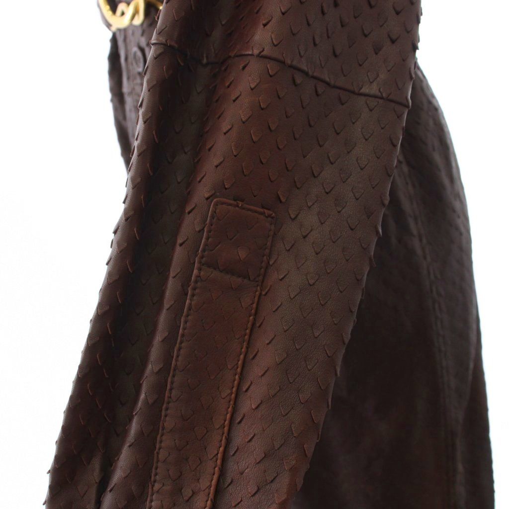 Bottega Veneta Laser Cut Leather Dress Shirt Long Sleeve Brown 38 — view 8