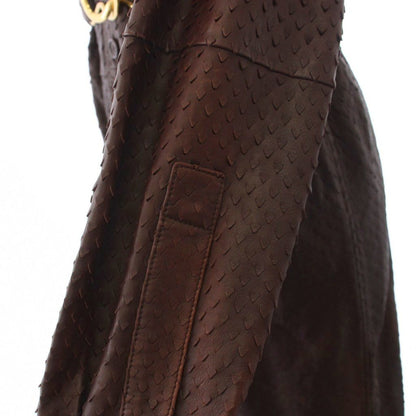 Bottega Veneta Laser Cut Leather Dress Shirt Long Sleeve Brown 38 — view 8