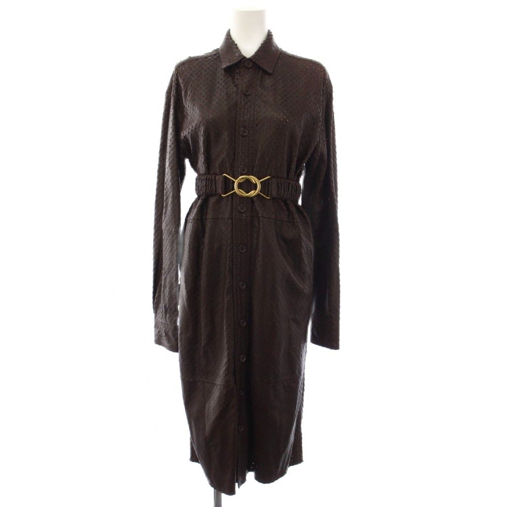 Bottega Veneta Laser Cut Leather Dress Shirt Long Sleeve Brown 38