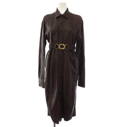 Bottega Veneta Laser Cut Leather Dress Shirt Long Sleeve Brown 38