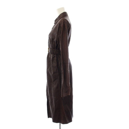 Bottega Veneta Laser Cut Leather Dress Shirt Long Sleeve Brown 38 — view 2