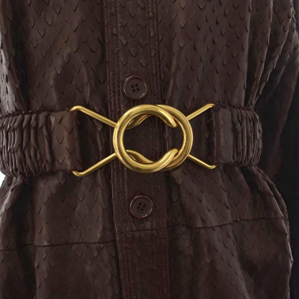 Bottega Veneta Laser Cut Leather Dress Shirt Long Sleeve Brown 38 — view 5