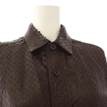 Bottega Veneta Laser Cut Leather Dress Shirt Long Sleeve Brown 38 — view 4