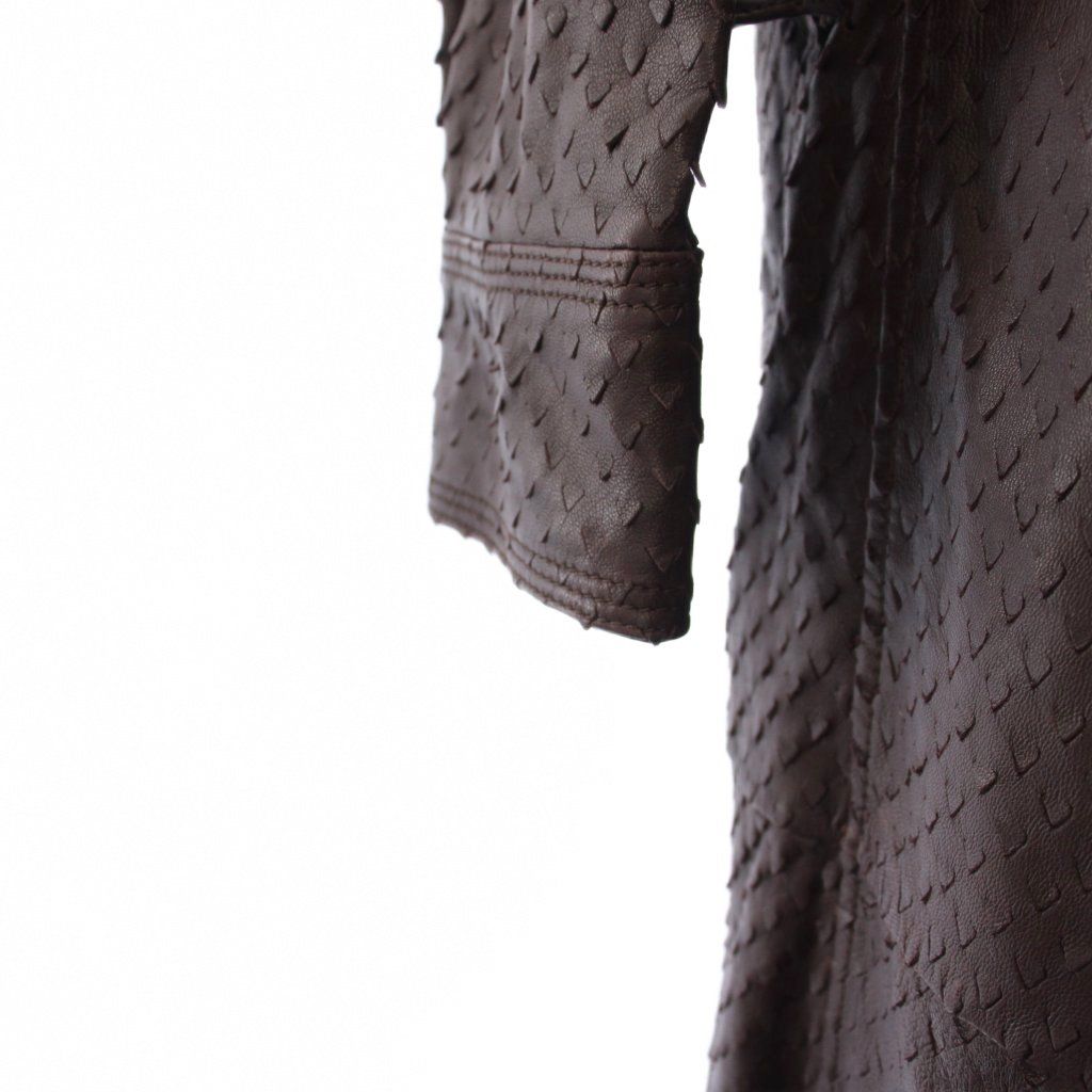 Bottega Veneta Laser Cut Leather Dress Shirt Long Sleeve Brown 38 — view 6
