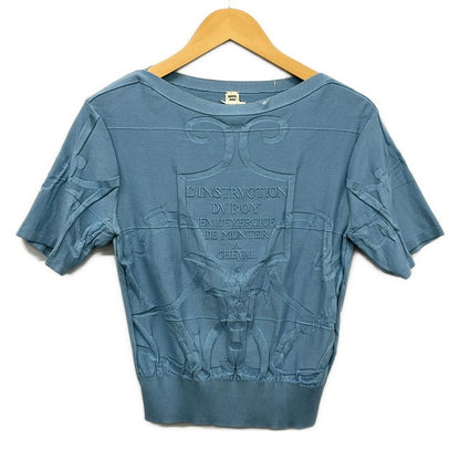 Hermes Short Sleeve Sweater S Light Blue Crew Neck Silk Blend L'instrvction 36