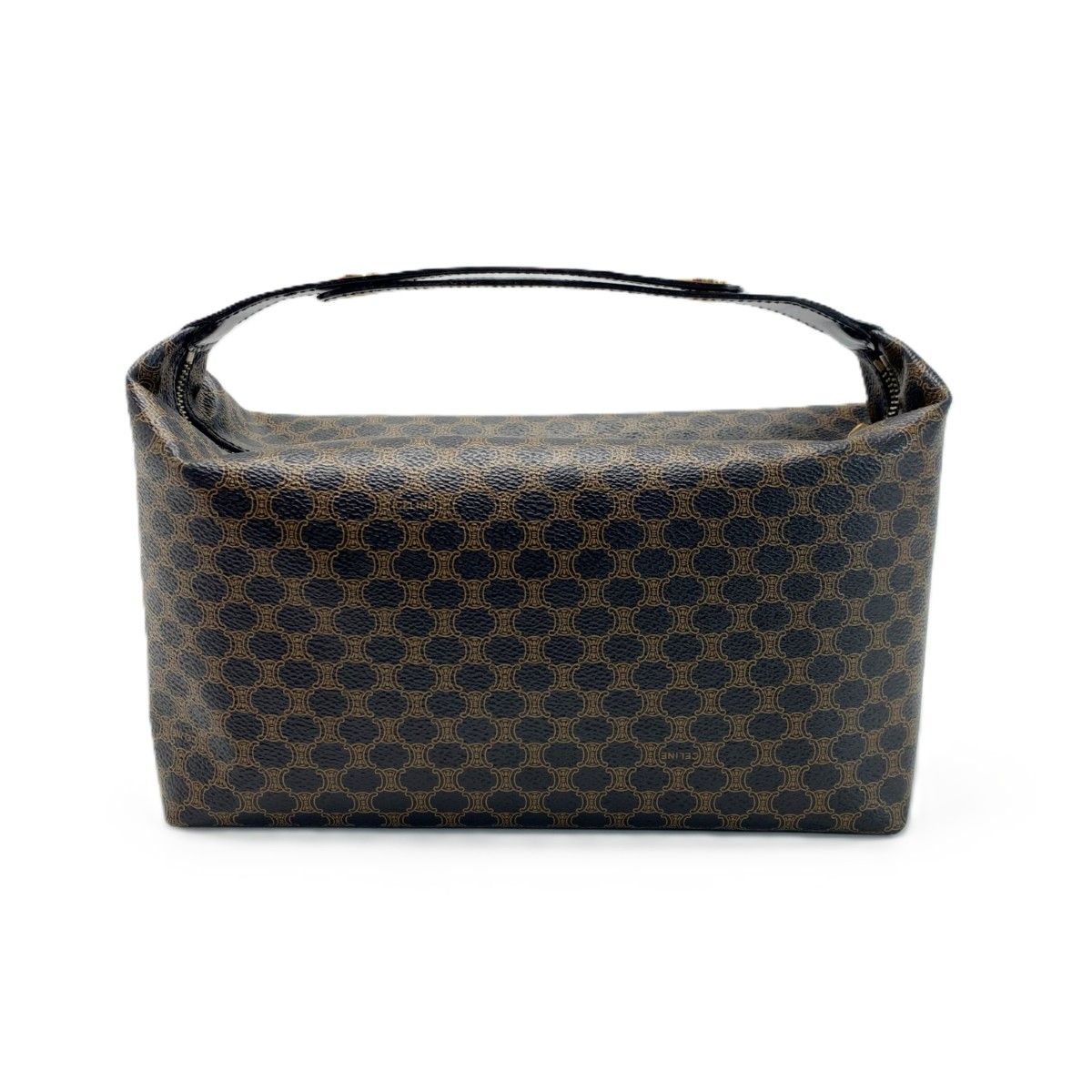 Celine Top Handle 2-Way Macadam Pattern Black Brown Handbag Gold — view 2