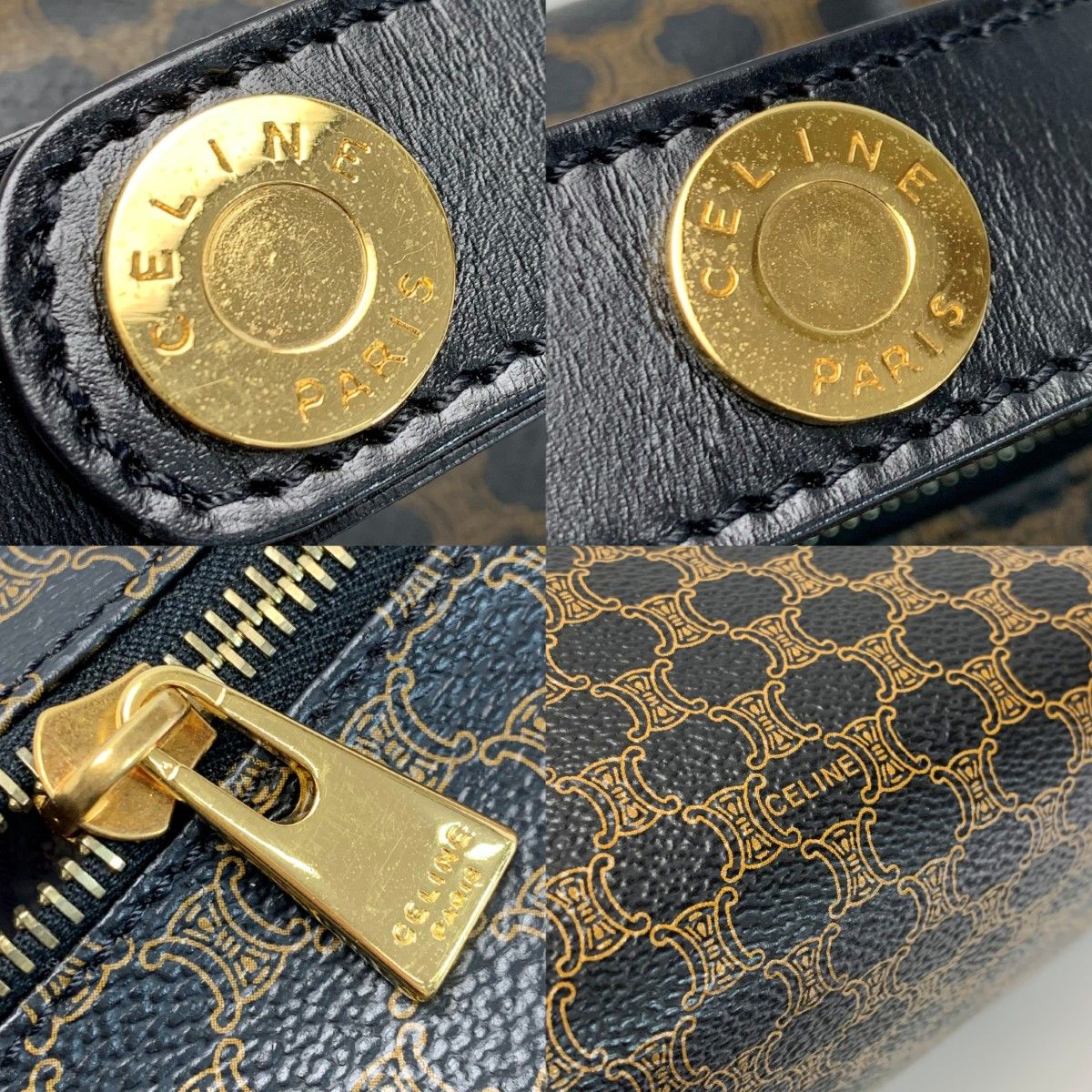 Celine Top Handle 2-Way Macadam Pattern Black Brown Handbag Gold — view 5