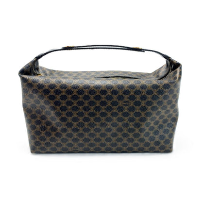 Celine Top Handle 2-Way Macadam Pattern Black Brown Handbag Gold