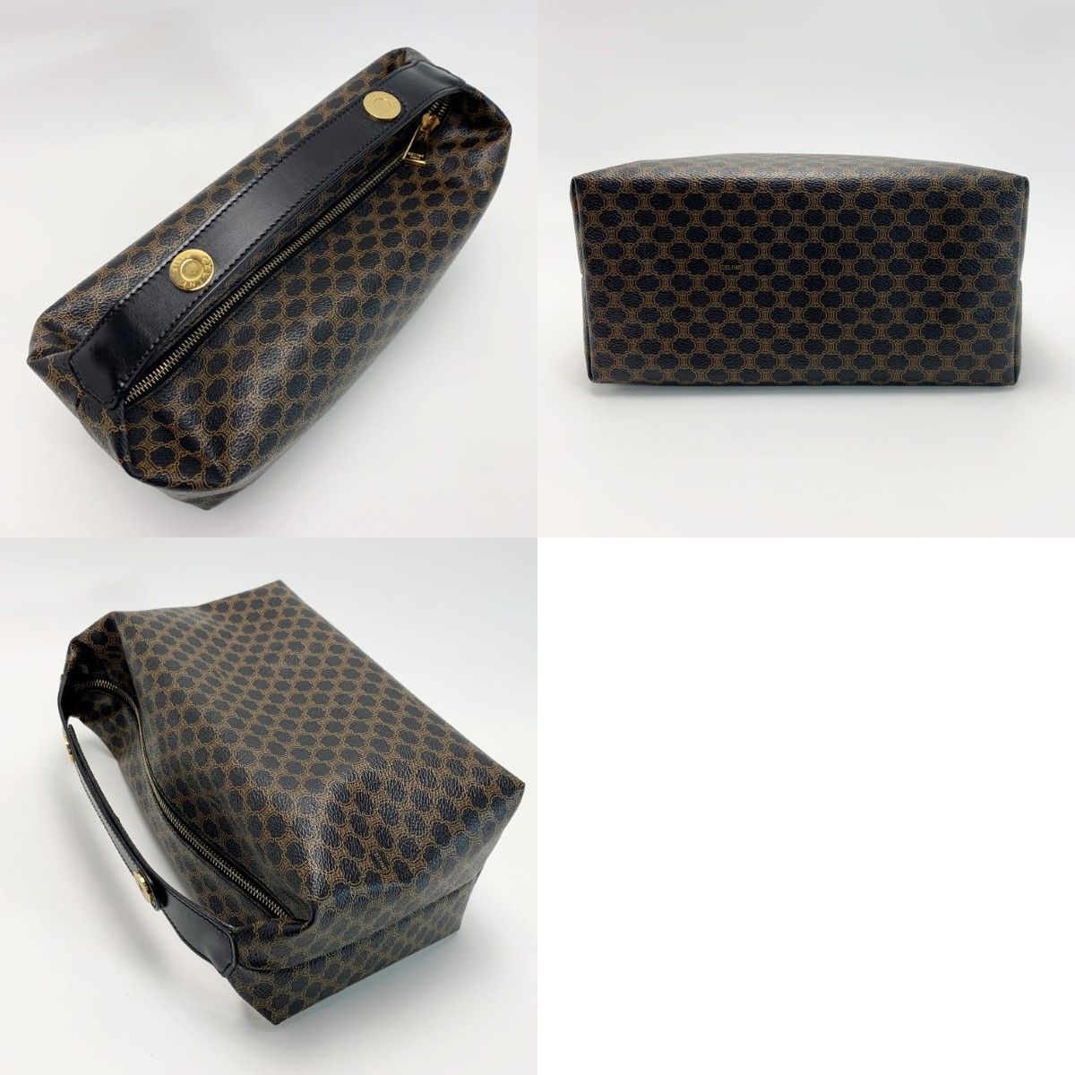 Celine Top Handle 2-Way Macadam Pattern Black Brown Handbag Gold — view 8