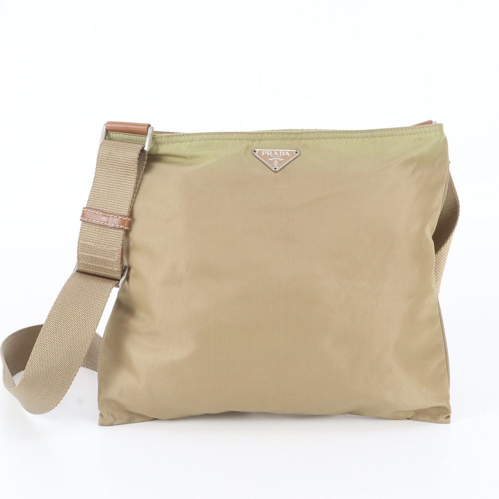 Prada Tessuto Nylon Triangle Logo Leather Shoulder Bag Crossbody Messenger