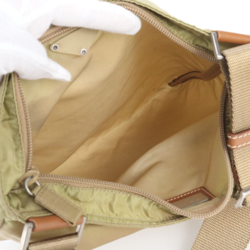 Prada Tessuto Nylon Triangle Logo Leather Shoulder Bag Crossbody Messenger — view 7