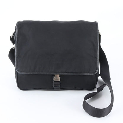 Prada Tessuto Nylon Triangle Logo Leather Shoulder Bag Crossbody Messenger Black