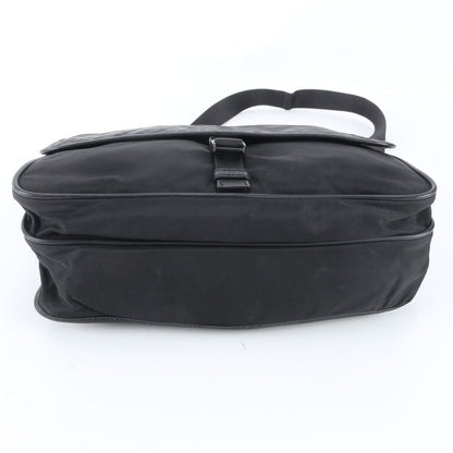 Prada Tessuto Nylon Triangle Logo Leather Shoulder Bag Crossbody Messenger Black — view 5