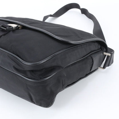 Prada Tessuto Nylon Triangle Logo Leather Shoulder Bag Crossbody Messenger Black — view 4