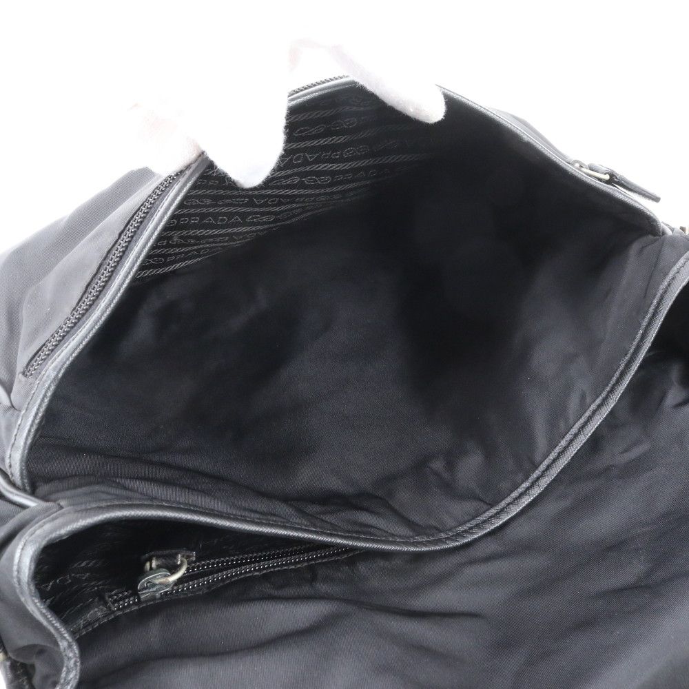 Prada Tessuto Nylon Triangle Logo Leather Shoulder Bag Crossbody Messenger Black — view 7