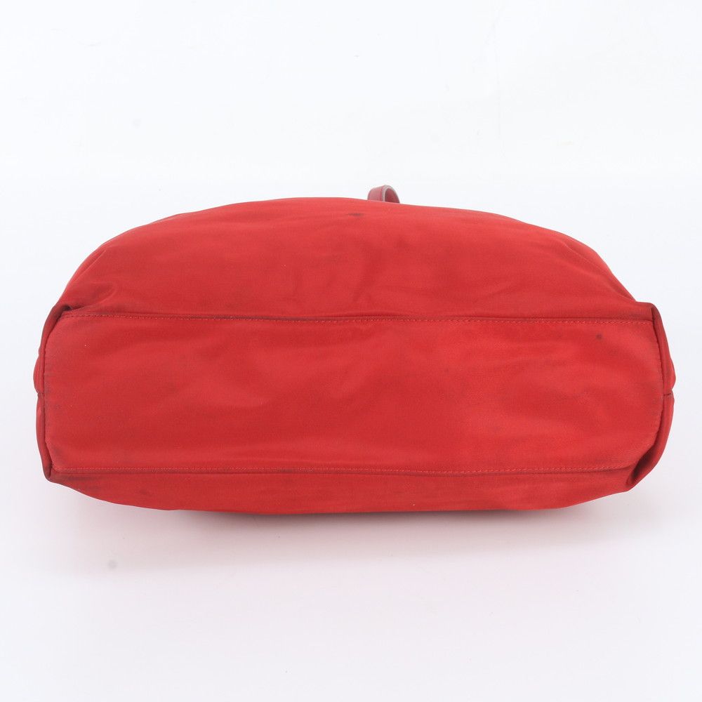 Prada Tessuto Nylon Triangle Logo Leather Red Tote Bag Shoulder — view 6