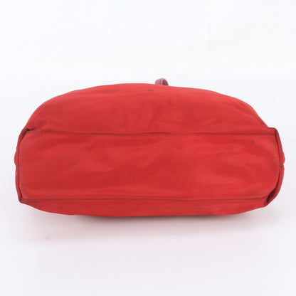 Prada Tessuto Nylon Triangle Logo Leather Red Tote Bag Shoulder — view 6
