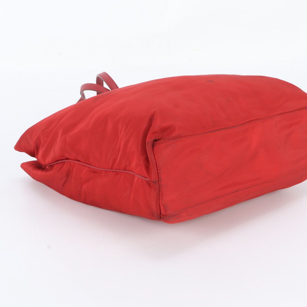 Prada Tessuto Nylon Triangle Logo Leather Red Tote Bag Shoulder — view 5