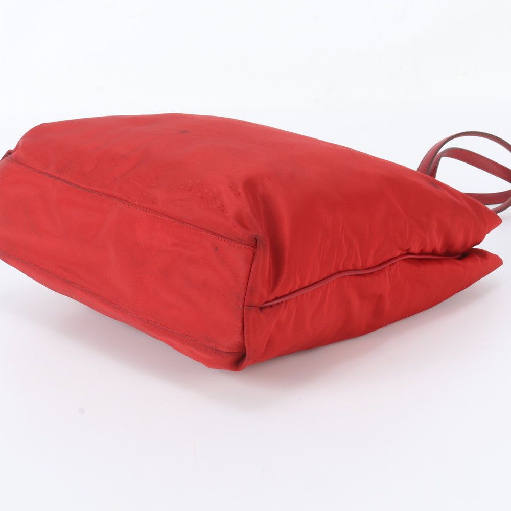 Prada Tessuto Nylon Triangle Logo Leather Red Tote Bag Shoulder — view 4