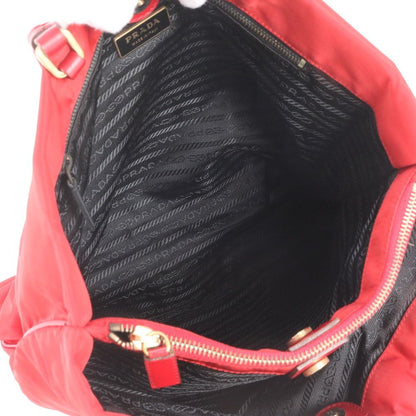 Prada Tessuto Nylon Triangle Logo Leather Red Tote Bag Shoulder — view 8