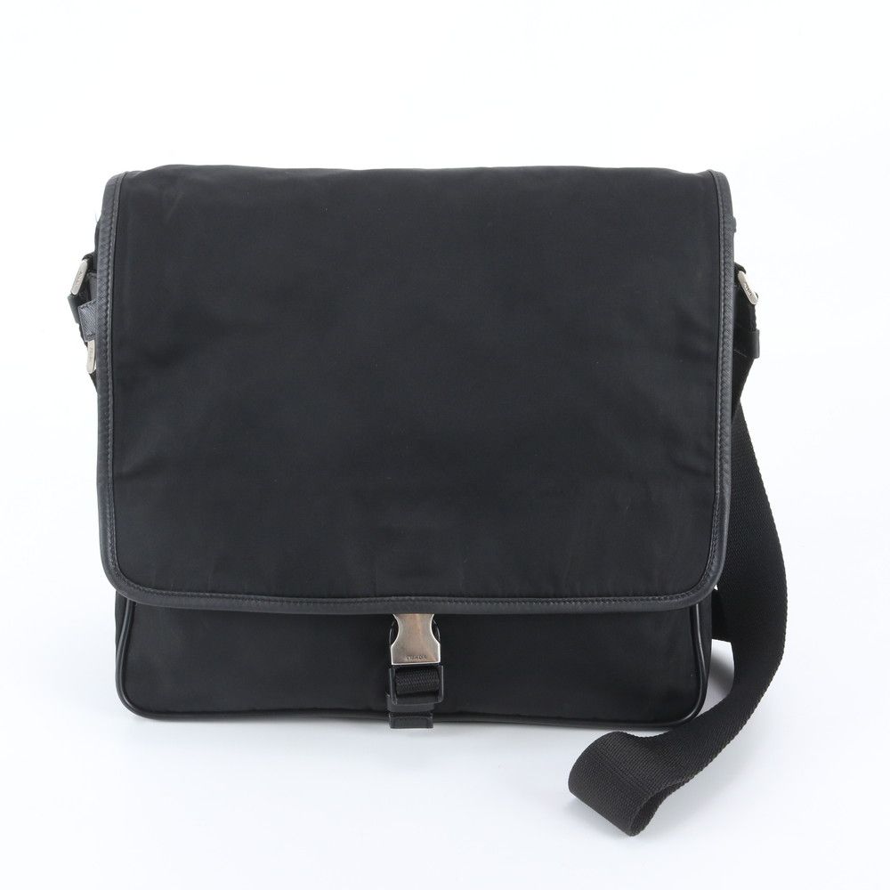 Prada White Tessuto Nylon Triangle Logo Leather Shoulder Bag Crossbody Business