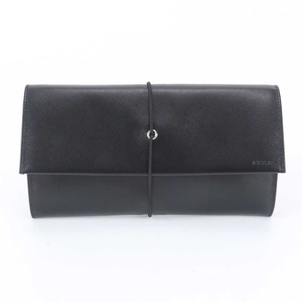 Prada Saffiano Leather Clutch Hand Second Pouch Black