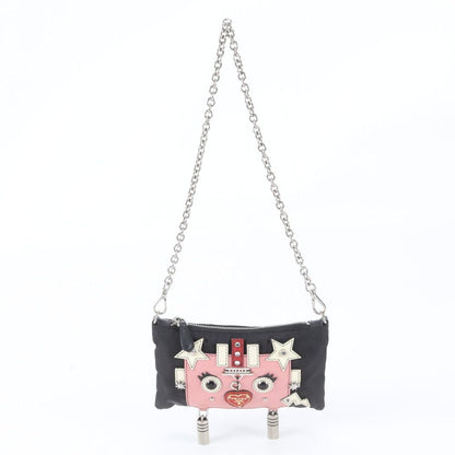 Prada Robot Leather Nylon 2-Way Chain Shoulder Bag Crossbody Clutch