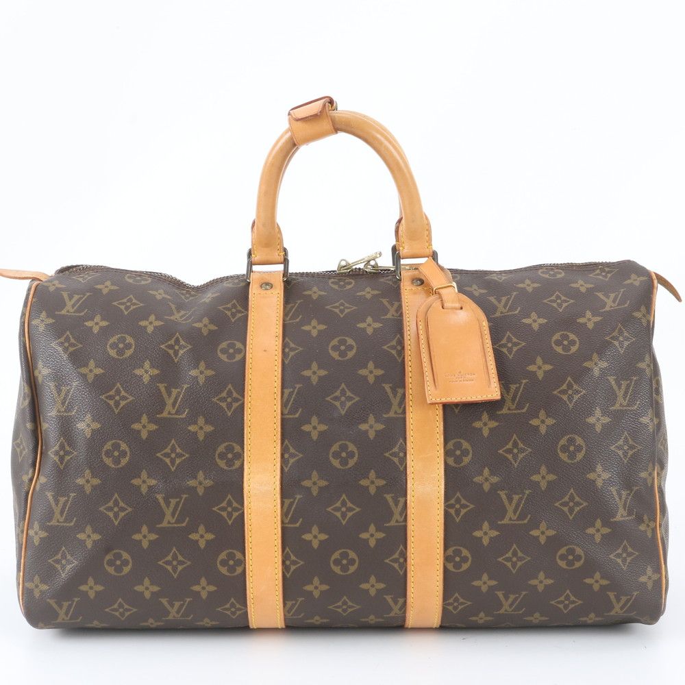 Louis Vuitton Monogram Keepall 45 Leather Boston Bag Tote Travel