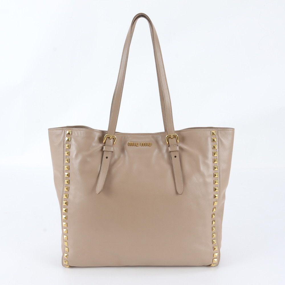 Miu Miu Studs Leather Tote Bag Shoulder Hand