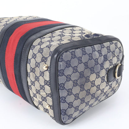 Gucci GG Canvas Leather Handbag Mini Boston Tote Navy — view 6