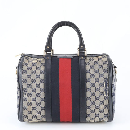 Gucci GG Canvas Leather Handbag Mini Boston Tote Navy
