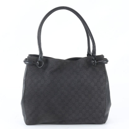 Gucci GG Canvas Horsebit Leather Tote Bag Shoulder Hand Black