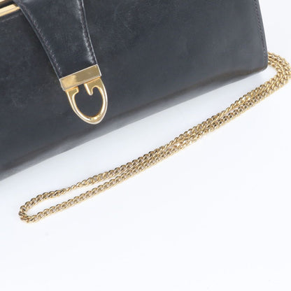 Gucci Vintage Leather Chain Shoulder Bag Crossbody Navy — view 2
