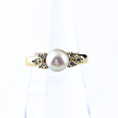 Tiffany & Co Pearl Yellow Gold Ring Pave Diamond