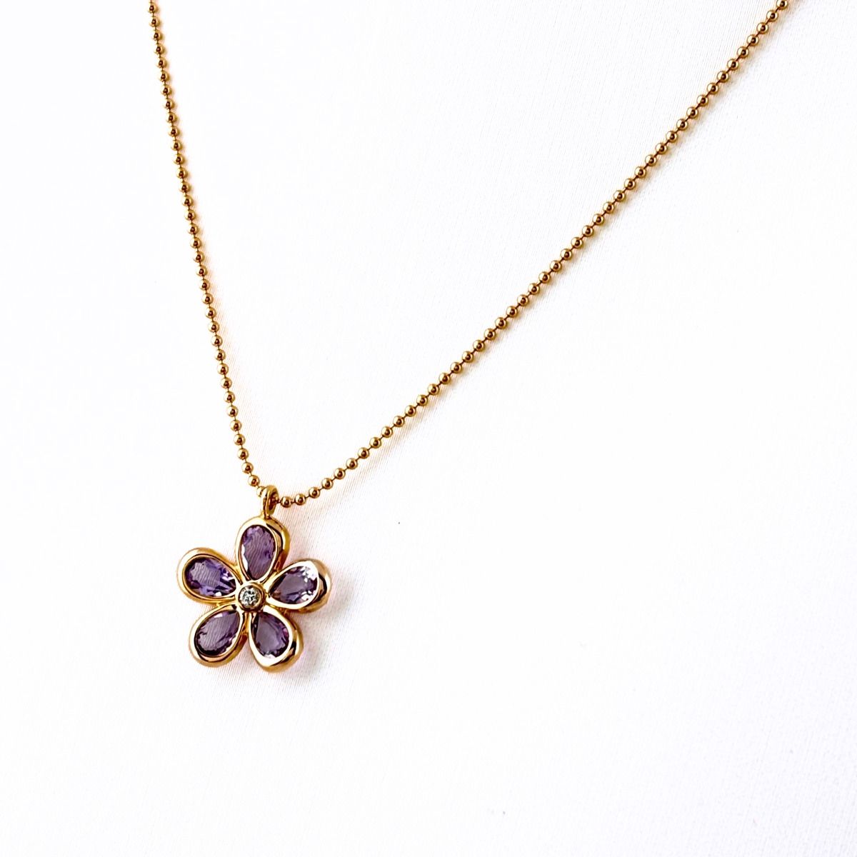 Tiffany & Co Garden Flower Pink Gold Pendant Pave Diamond Necklace 750 Amethyst