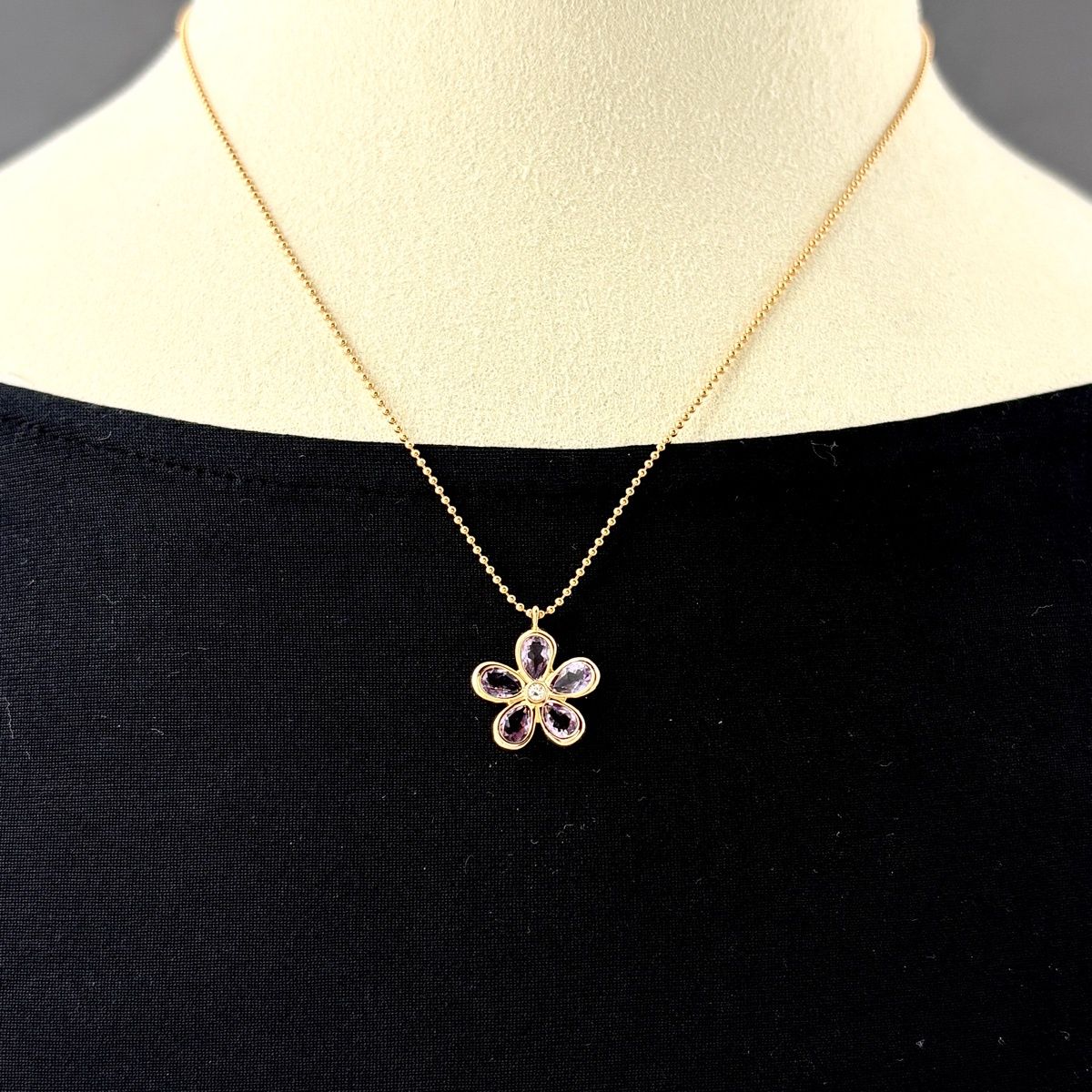 Tiffany & Co Garden Flower Pink Gold Pendant Pave Diamond Necklace 750 Amethyst — view 3