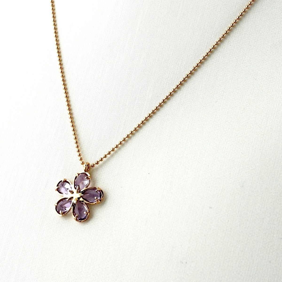 Tiffany & Co Garden Flower Pink Gold Pendant Pave Diamond Necklace 750 Amethyst — view 2