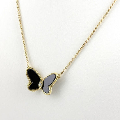 Van Cleef & Arpels Onyx Papillon Yellow Gold Pendant Pave Diamond Butterfly