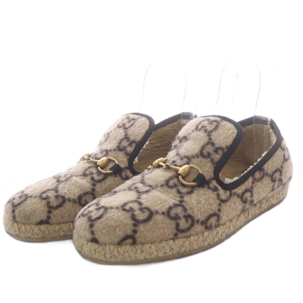 Gucci Loafers Slip-on GG Wool Horsebit Beige
