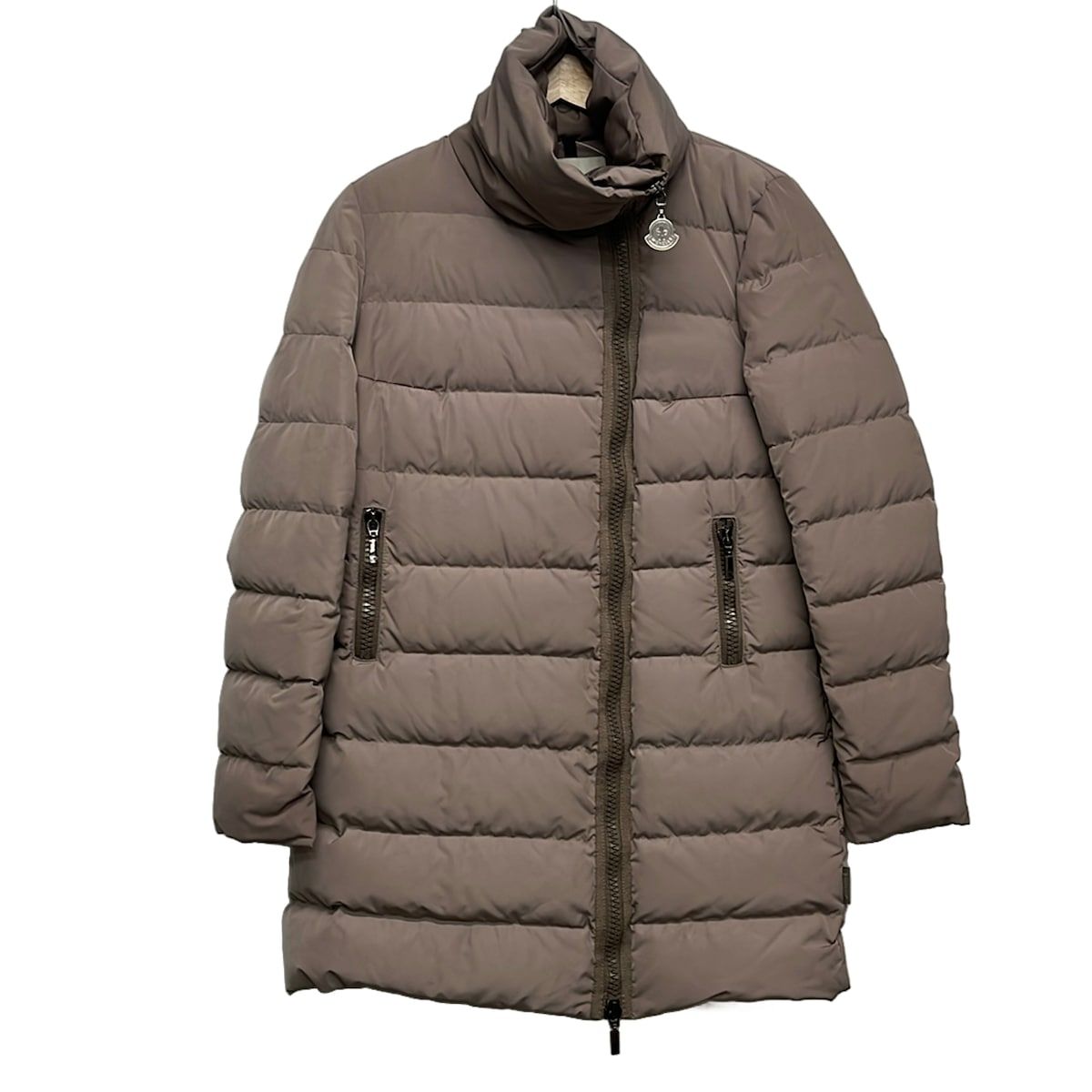 Moncler Down Coat XS Gerboise Gray Beige Long Sleeve Zip Up Winter 0