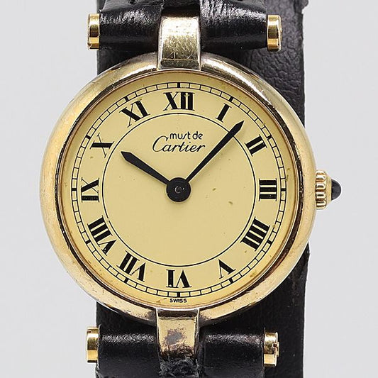 Cartier Dead Stock Class Must Vendome 925 Sterling Silver Ivory Dial Watch